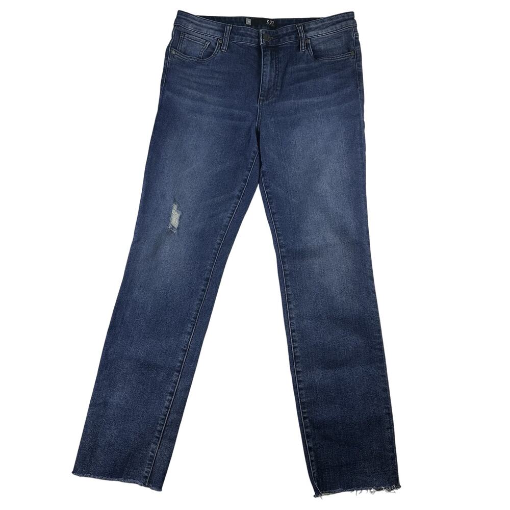 Kut from the Kloth Chrissie‎ Slim Straight Leg Womens 10 Blue Jean - Raw Hem